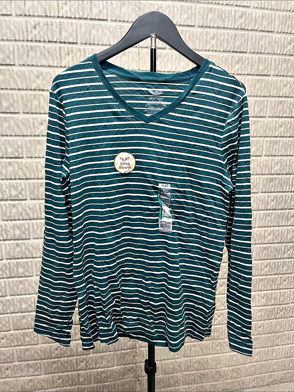 JCPenney St. John’s Bay Long Sleeve V-Neck Tee Striped V-Neck Cotton Tee in